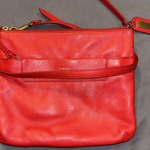 Fossil Bright Red Leather Crossbody Bag